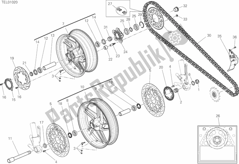 All parts for the Ruota Anteriore E Posteriore of the Ducati Monster 821 Thailand 2018
